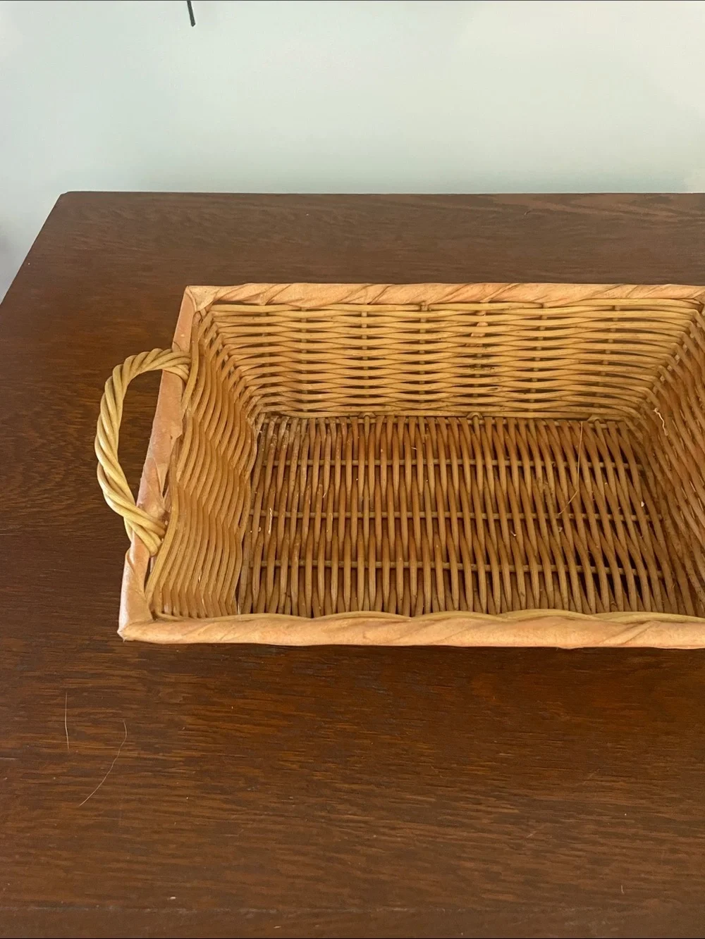 Woven Rectangular Serving Basket in Natural Brown - with handles